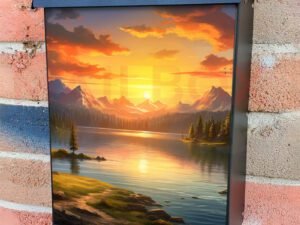 Fantasy Landscape Mountain Lake And Forest At Sunset Colonial Mailbox Cover