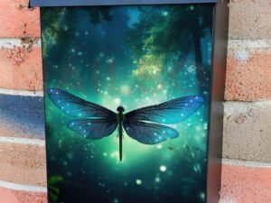 Fairy Tale Dragonfly And Firefly Silhouettes In Night Forest Colonial Mailbox Cover