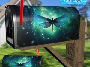 Fairy Tale Dragonfly And Firefly Silhouettes In Night Forest Decorative Rural Farm Mailbox Cover