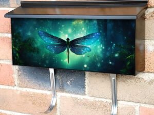 Fairy Tale Dragonfly And Firefly Silhouettes In Night Forest Townhouse Mailbox Cover