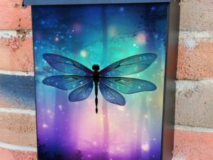 Fairy Tale Dragonfly And Firefly Silhouettes In Colorful Night Forest Colonial Mailbox Cover