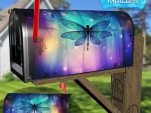 Fairy Tale Dragonfly And Firefly Silhouettes In Colorful Night Forest Decorative Rural Farm Mailbox Cover