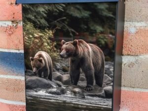 Endangered Bear Cubs Playing near the River Colonial Mailbox Cover