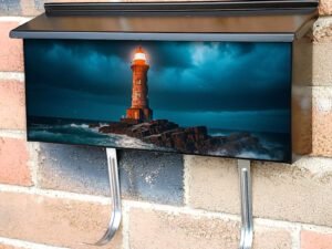 Lamp Illuminates Famous Lighthouse At Dusk Townhouse Mailbox Cover