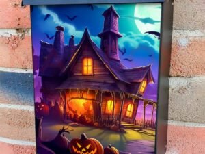 Crazy Halloween Carved Pumpkins Scary Characters And Bats Colonial Mailbox Cover