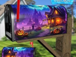 Crazy Halloween Carved Pumpkins Scary Characters And Bats Decorative Rural Farm Mailbox Cover