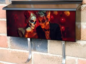 Face Painted Halloween Couple with Candles Townhouse Mailbox Cover