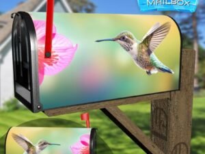 Colorful Hummingbird Flying To Flower For Nectar Decorative Rural Farm Mailbox Cover