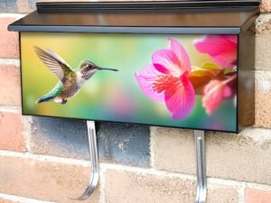 Colorful Hummingbird Flying To Flower For Nectar Townhouse Mailbox Cover
