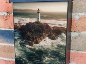 Lighthouse at Coastline Cliffs Eroded By Natural Beauty Spray Colonial Mailbox Cover