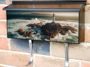 Lighthouse at Coastline Cliffs Eroded By Natural Beauty Spray Townhouse Mailbox Cover