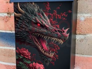 Chinese Dragon Asian Fantasy with Pinkish Flowers Colonial Mailbox Cover