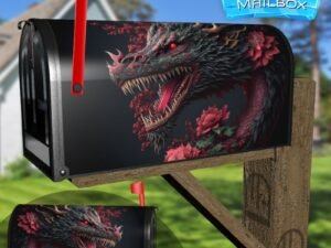 Chinese Dragon Asian Fantasy with Pinkish Flowers Decorative Rural Farm Mailbox Cover