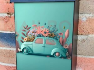 Creative Car With Spring And Summer Flowers Pastel Color Colonial Mailbox Cover