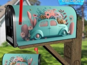 Creative Car With Spring And Summer Flowers Pastel Color Decorative Rural Farm Mailbox Cover