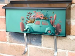 Creative Car With Spring And Summer Flowers Pastel Color Townhouse Mailbox Cover