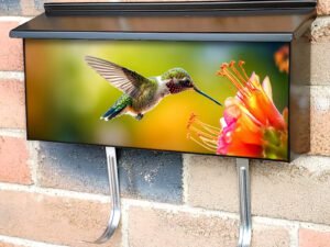 Bright Colorful Hummingbird Flying To Flower For Nectar Townhouse Mailbox Cover