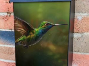 Hummingbird Hovering With Iridescent Multi Colored Feathers Colonial Mailbox Cover