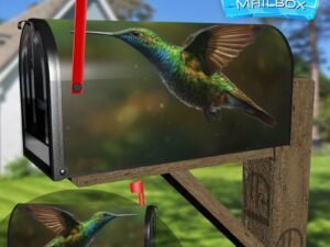 Hummingbird Hovering With Iridescent Multi Colored Feathers Decorative Rural Farm Mailbox Cover