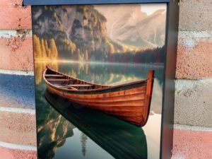 Beautiful View Of Traditional Wooden Rowing Boats On Lake Colonial Mailbox Cover