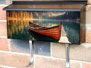 Beautiful View Of Traditional Wooden Rowing Boats On Lake Townhouse Mailbox Cover