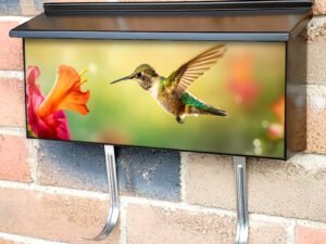 Beautiful Hummingbird Flying To Orange Pink Flower For Nectar Townhouse Mailbox Cover