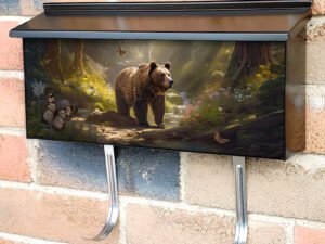 Bear Walking Alone in Forest with Butterflies Townhouse Mailbox Cover