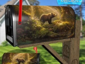 Bear Walking Alone in Forest Decorative Rural Farm Mailbox Cover