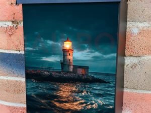 Lighthouse Beacon Illuminates Waves at Night Colonial Mailbox Cover