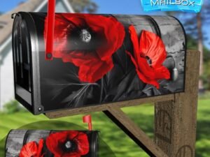 Red Poppies As A Symbol Of Memory For The Fallen Soldiers Decorative Rural Farm Mailbox Cover
