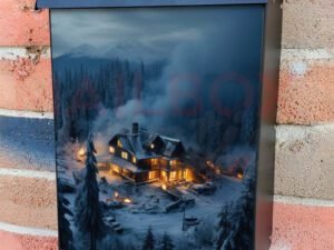 A Warm And Inviting Home Amidst A Snow Covered Forest Colonial Mailbox Cover