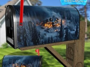 A Warm And Inviting Home Amidst A Snow Covered Forest Decorative Rural Farm Mailbox Cover