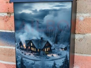 A Warm And Inviting Home Amidst A Snow Covered Forest at Night Colonial Mailbox Cover