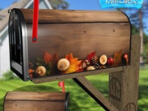 Autumn Leaves on Wooden Planks Decorative Rural Farm Mailbox Cover