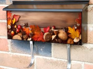 Colorful Autumn Leaves on Wooden Planks Townhouse Mailbox Cover