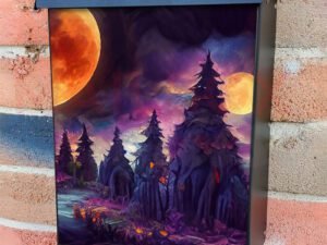 Attractive Bright Full Moon Over Dark Fairy Tale Forest Colonial Mailbox Cover