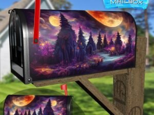Attractive Bright Full Moon Over Dark Fairy Tale Forest Decorative Rural Farm Mailbox Cover