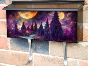 Attractive Bright Full Moon Over Dark Fairy Tale Forest Townhouse Mailbox Cover