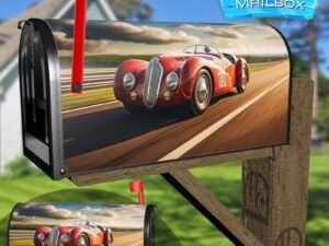 An Old Vintage Racing Car Rushes Along The Track Decorative Rural Farm Mailbox Cover