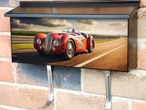 An Old Vintage Racing Car Rushes Along The Track Townhouse Mailbox Cover