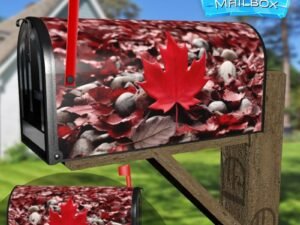 Canada Day Red Maple Leaf Surrounding Red Leaves and White Stones Decorative Rural Farm Mailbox Cover