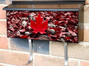 Canada Day Red Maple Leaf Surrounding Red Leaves and White Stones Townhouse Mailbox Cover