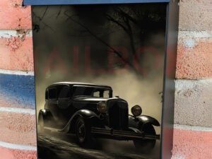 Vintage Retro Classic Car at a Foggy Night Colonial Mailbox Cover