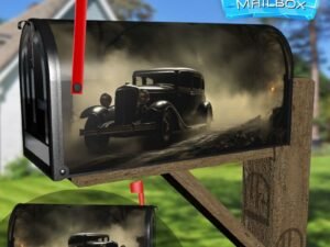 Vintage Retro Classic Car at a Foggy Night Decorative Rural Farm Mailbox Cover