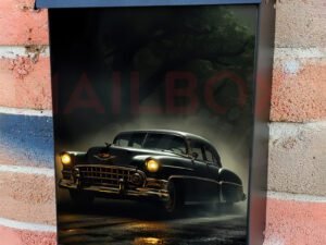 Vintage Retro Classic Car on a foggy Rural Road Colonial Mailbox Cover