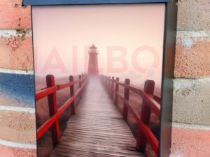 Wooden Deck Pathway to a Foggy Lighthouse Colonial Mailbox Cover