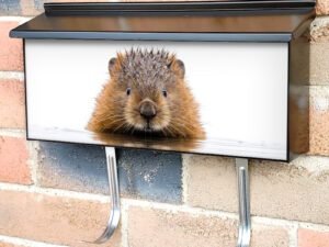 Baby Beaver Hiding Townhouse Mailbox Cover