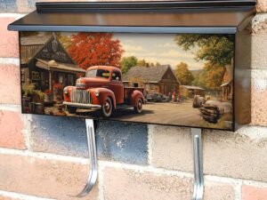 American Old Red Vintage Retro Truck Townhouse Mailbox Cover