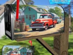 American Old Red Vintage Retro Truck Parking Decorative Rural Farm Mailbox Cover