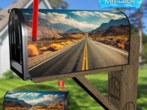 Adventure Desert Road with Hills and Clouds Decorative Rural Farm Mailbox Cover